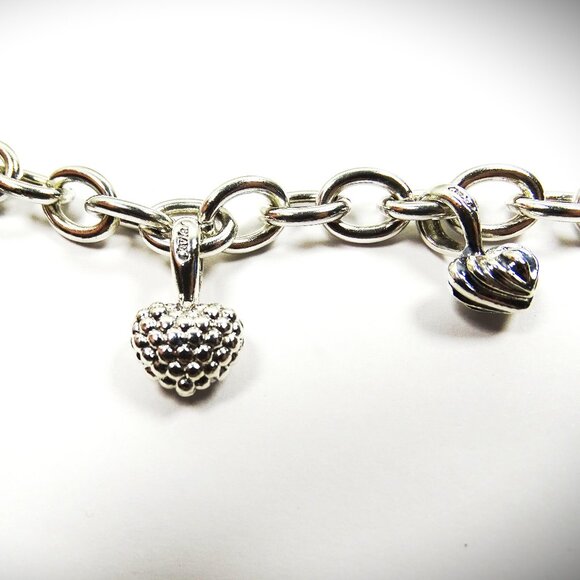 LAGOS Caviar Sterling Silver Six Heart Charms Chain Bracelet - Picture 6 of 10